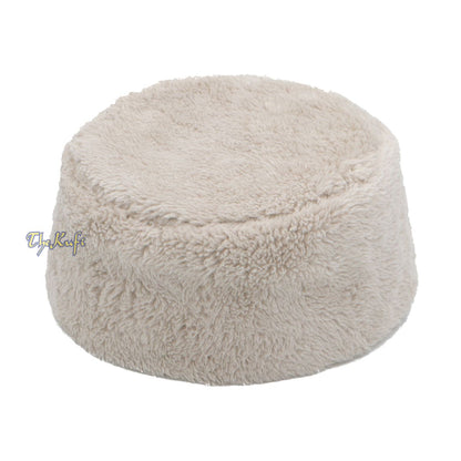 Cream Winter Kufi Faux Fur Warm Chechen Uzbeki Style Islamic Hat Plush One-Size Medium-Large Stretchy 4-inch Tall Head Cover Muslim