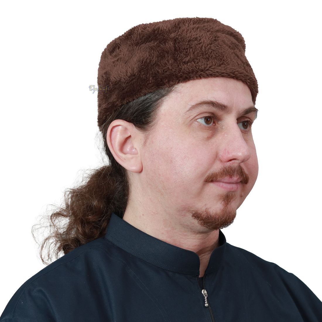 Coklat Tua Musim Sejuk Kufi Bulu Tiruan Hangat Chechen Gaya Uzbeki Topi Islamik Mewah Satu saiz Sederhana besar Meregangkan 4-inci Tinggi Penutup Kepala Muslim