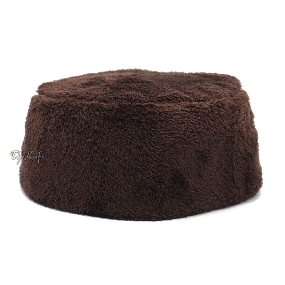 Dark Brown Winter Kufi Faux Fur Warm Chechen Uzbeki Style Islamic Hat Plush One-size Medium-large Stretchy 4-inch Tall Head Cover Muslim