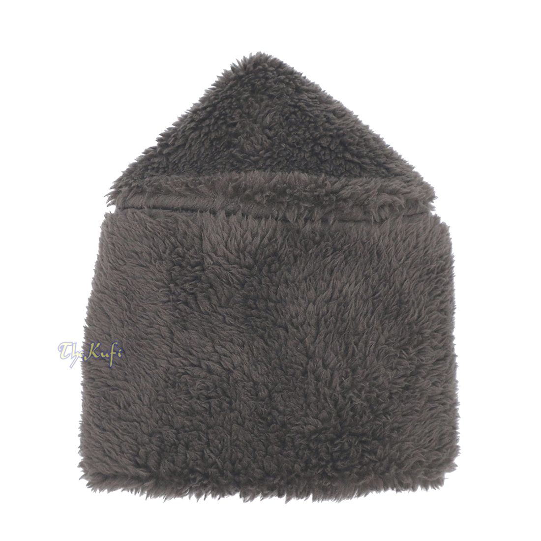Dark Grey Winter Kufi Faux Fur Warm Chechen Uzbeki Style Islamic Hat Plush One-size Medium-large Stretchy 4-inch Tall Head Cover Muslim