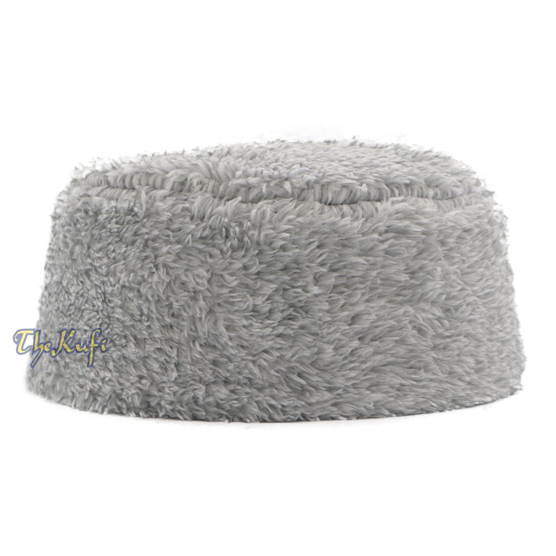 Faded Grey Winter Kufi Faux Fur Warm Chechen Uzbeki Style Islamic Hat Plush One-size Medium-large Stretchy 4-inch Tall Head Cover Muslim