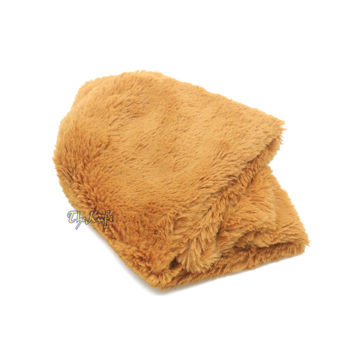 Golden Brown Winter Kufi Faux Fur Warm Chechen Uzbeki Style Islamic Hat Plush One-Size Medium-Large Stretchy 4-inch Tall Head Cover Muslim
