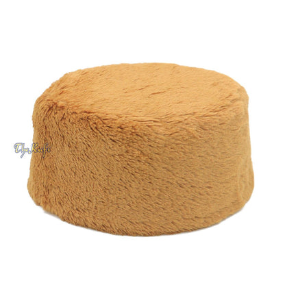 Golden Brown Winter Kufi Faux Fur Warm Chechen Uzbeki Style Islamic Hat Plush One-Size Medium-Large Stretchy 4-inch Tall Head Cover Muslim