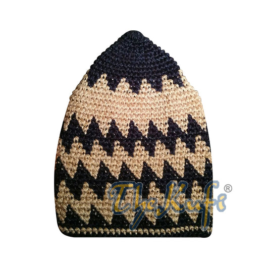 Kapas Kaitan Tangan Biru Kukuh &amp; Pudar Khaki Campuran Topi Kufi Zigzag