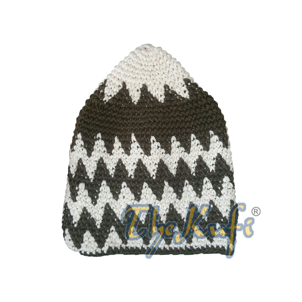 Krim Kukuh Kapas Kaitan tangan &amp; Topi Kufi Zigzag Hijau Zaitun Gelap