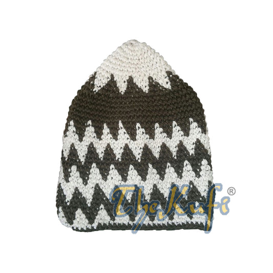 Krim Kukuh Kapas Kaitan tangan &amp; Topi Kufi Zigzag Hijau Zaitun Gelap