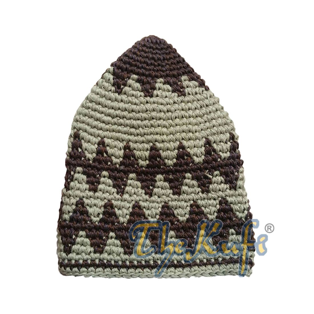 Hand-crocheted Cotton Sturdy Dark Brown & Khaki Mix Zigzag Kufi Hat