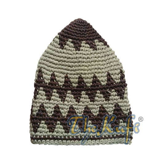 Hand-crocheted Cotton Sturdy Dark Brown & Khaki Mix Zigzag Kufi Hat