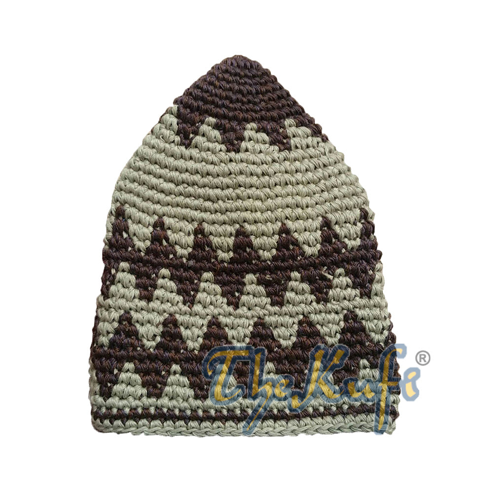 Kapas Kaitan Tangan Kukuh Coklat Tua &amp; Khaki Campuran Topi Kufi Zigzag