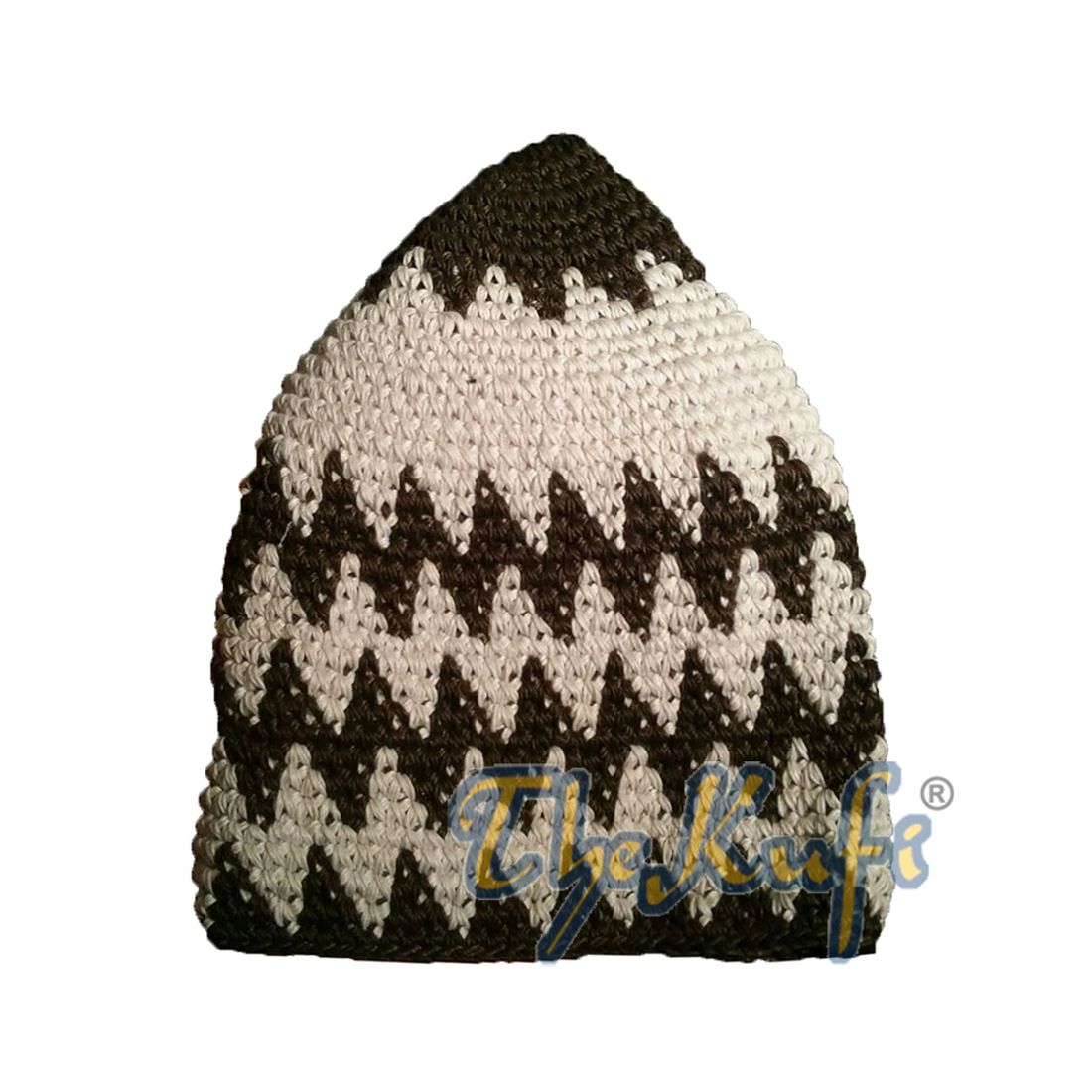 Hand-crocheted Cotton Sturdy Dark Brown & Latte Zigzag Kufi Hat