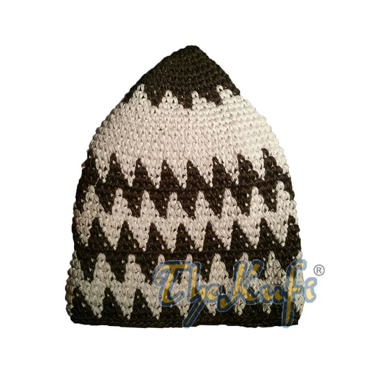 Hand-Crocheted Cotton Sturdy Dark Brown & Latte Zigzag Kufi Hat