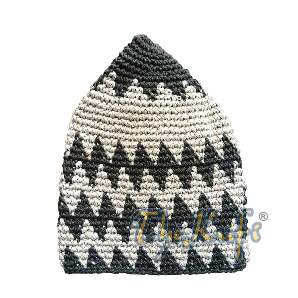 Kapas Kaitan Tangan Teguh Hijau Zaitun Gelap &amp; Topi Kufi Zigzag Khaki