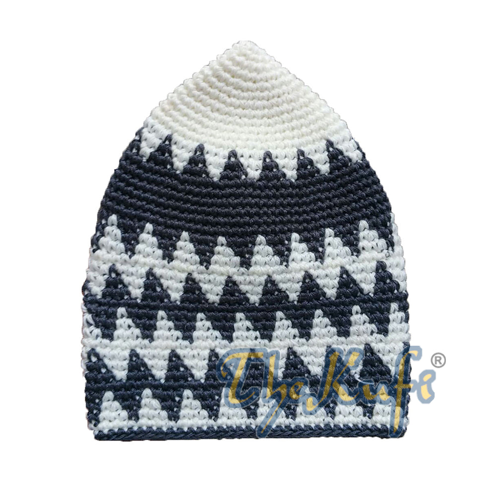 Topi Kufi Zigzag Kelabu Gelap Kaitan Tangan Teguh Putih &amp; Kelabu Gelap