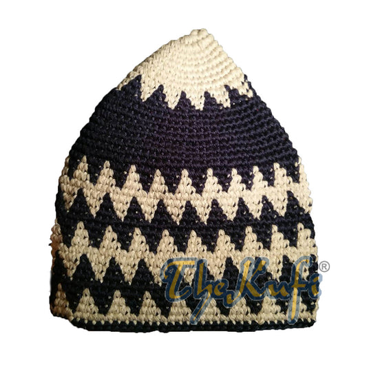 Topi Kufi Zigzag Kapas Kaitan Tangan Kukuh Putih &amp; Biru Tua Hound-gigi