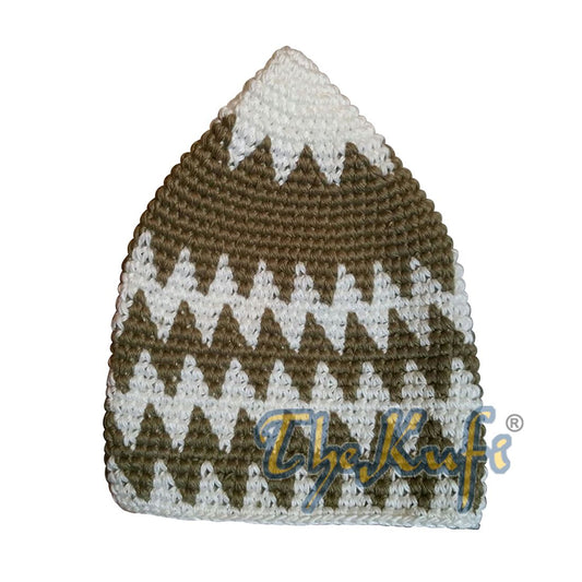 Kids Hand Crocheted Cotton Off-White & Khaki Zigzag Kufi Hat