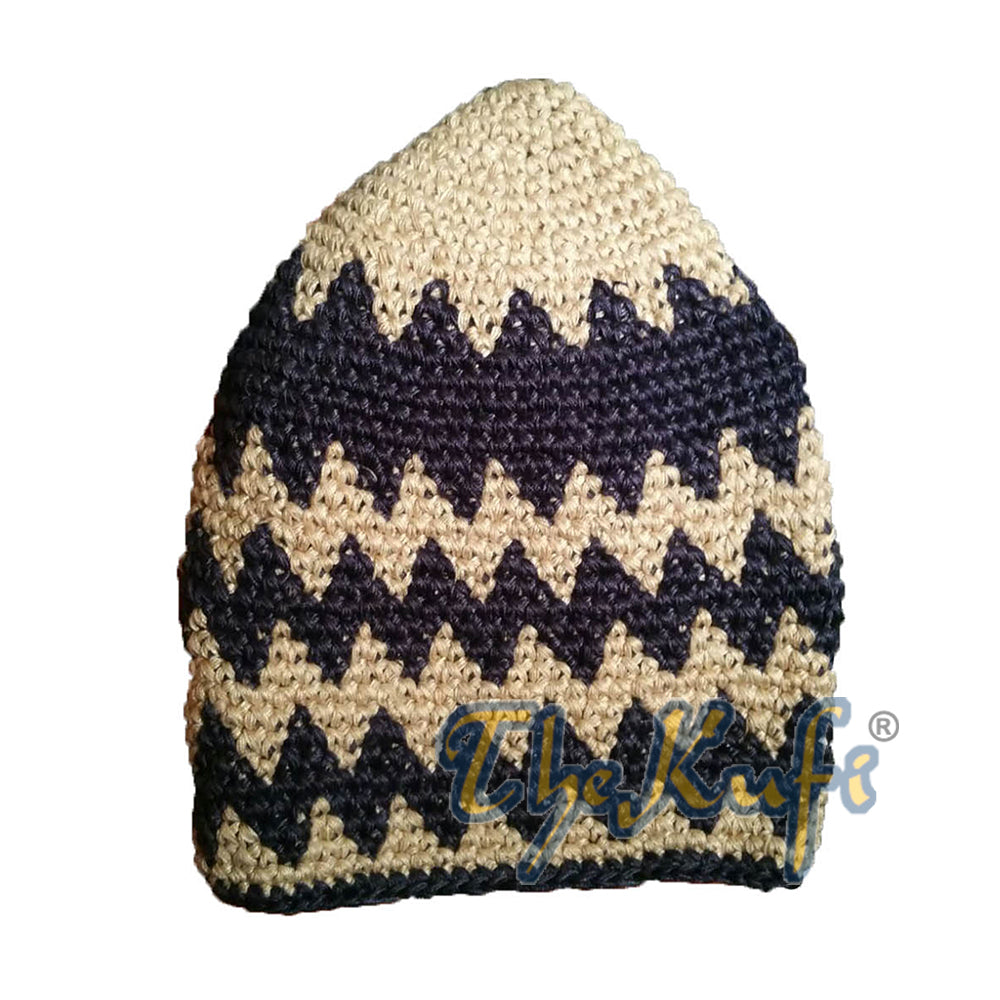 Kapas Kaitan Tangan Kukuh Pudar Khaki &amp; Topi Kufi Zigzag Campuran Biru