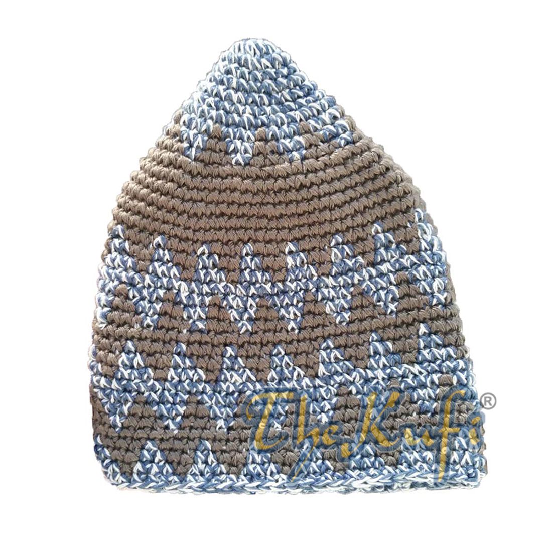 Hand-crocheted Cotton Sturdy Faded Dark Blue & Dark Brown Zigzag Kufi Hat