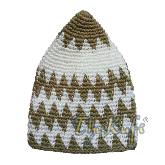 Kapas Kaitan Tangan Teguh Khaki Kehijauan &amp; Topi Kufi Zigzag Putih