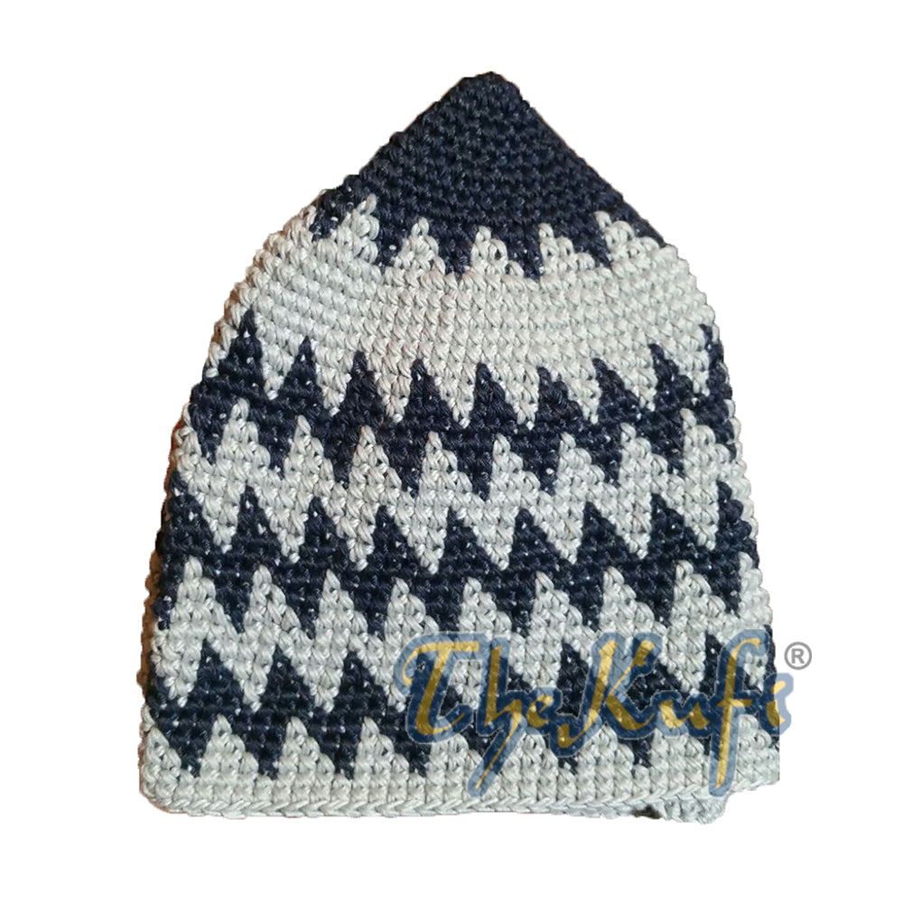 Kanak-kanak Kapas Kaitan Tangan Indigo &amp; Krim Zigzag Kufi Hat
