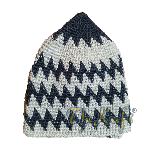 Kanak-kanak Kapas Kaitan Tangan Indigo &amp; Krim Zigzag Kufi Hat