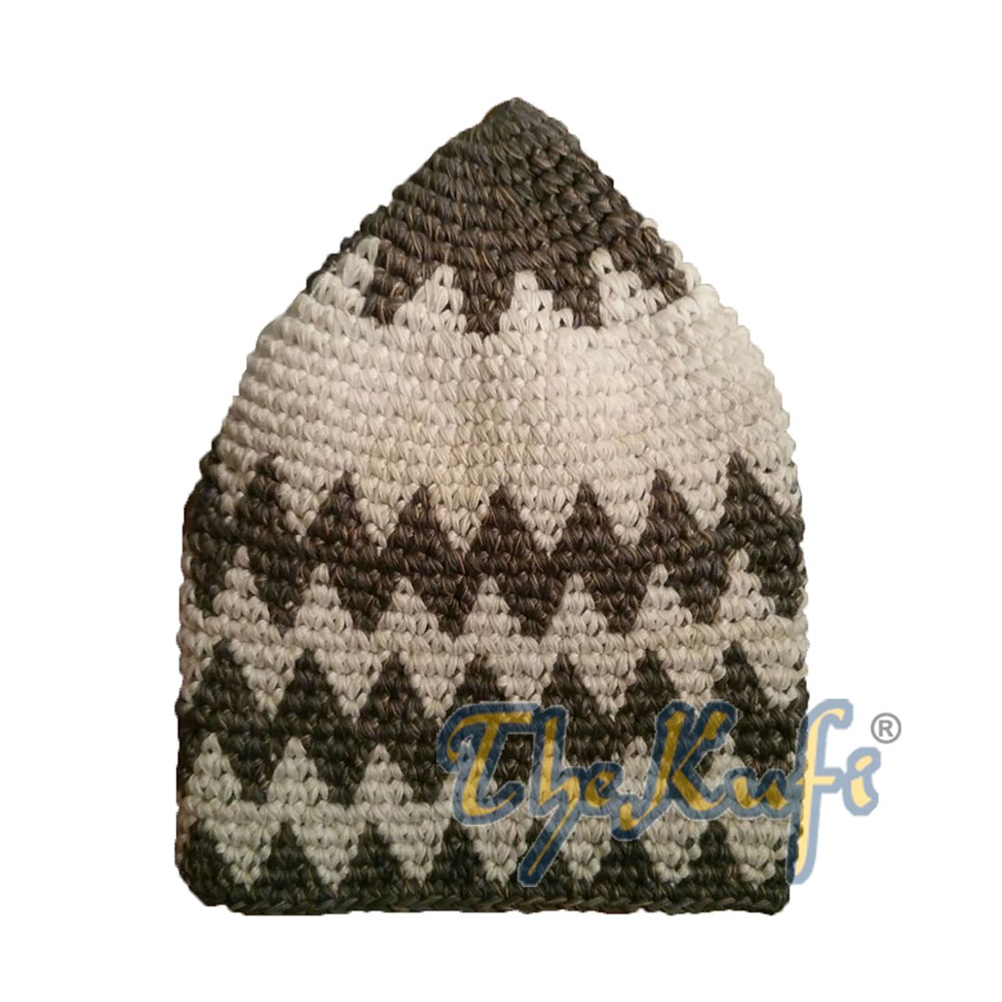 Hand-crocheted Cotton Sturdy Gray & Off-White Mix Zigzag Kufi Hat