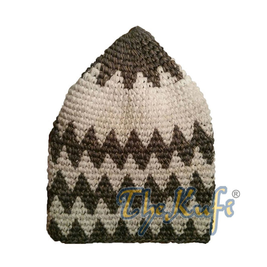 Hand-Crocheted Cotton Sturdy Gray & Off-White Mix Zigzag Kufi Hat