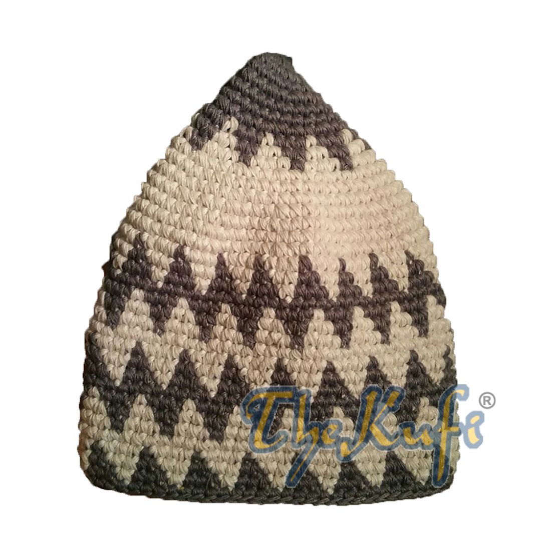 Hand-crocheted Cotton Sturdy Gray & Latte Zigzag Kufi Hat