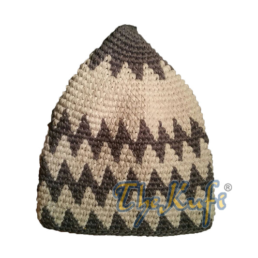 Hand-Crocheted Cotton Sturdy Gray & Latte Zigzag Kufi Hat