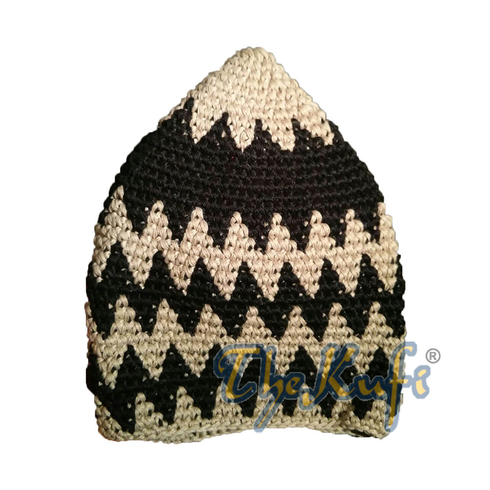 Topi Kufi Katun Kokoh Rajutan Tangan &amp; Topi Kufi Zigzag Hitam