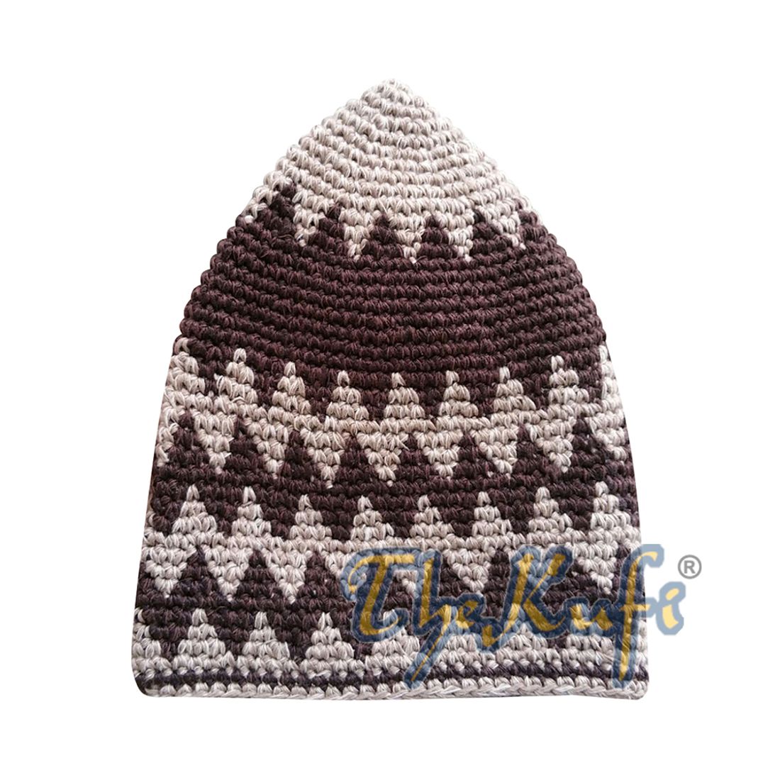 Hand-crocheted Cotton Sturdy Light Brown & Faded Dark Brown Zigzag Kufi Hat