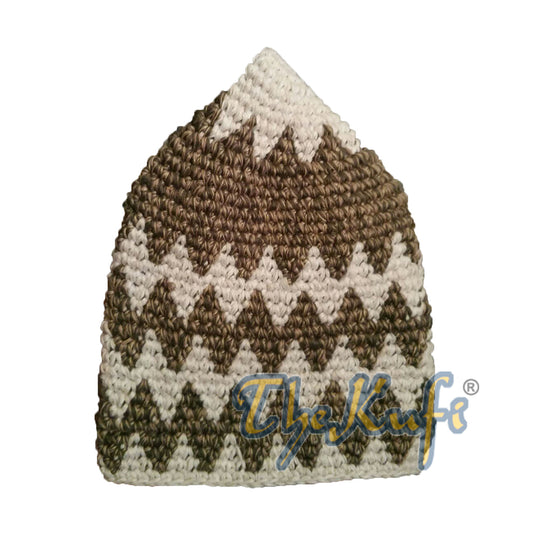 Hand-crocheted Cotton Sturdy Latte & Faded Khaki Zigzag Kufi Hat