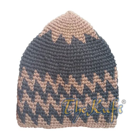 Hand-crocheted Cotton Sturdy Light Rust Brown & Dark Brown Zigzag Kufi Hat