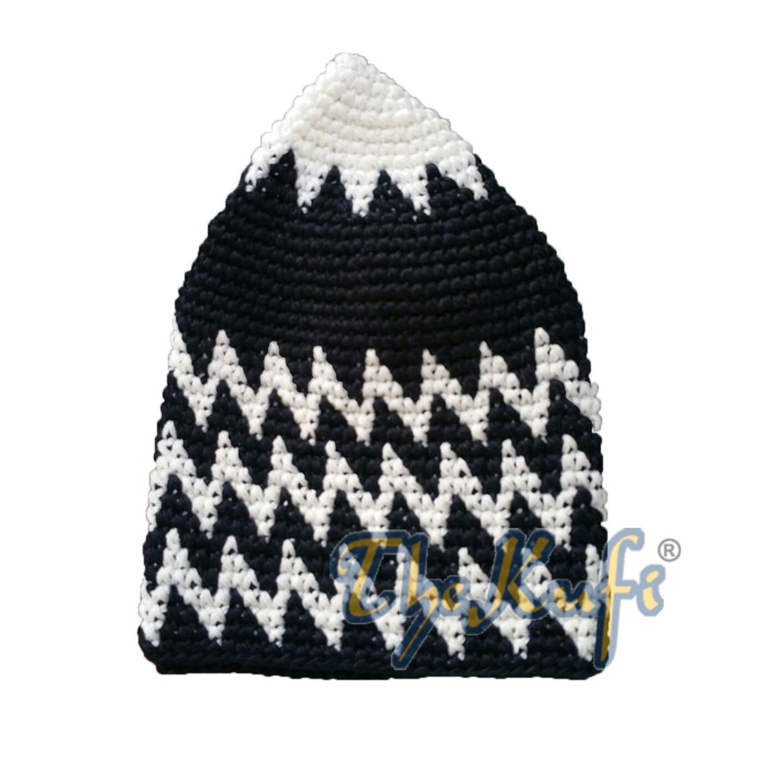Hand-crocheted Cotton Sturdy White & Black Mix Zigzag Kufi Hat