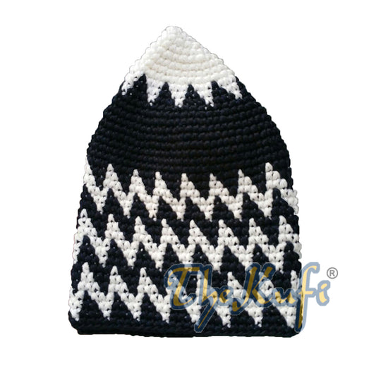 Hand-Crocheted Cotton Sturdy White & Black Mix Zigzag Kufi Hat