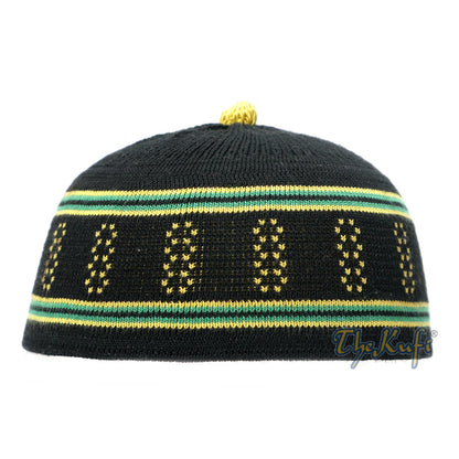 Topi Tengkorak Kufi Pom-Pom Katun Rajutan Elastis Hitam dan Hijau Bayi