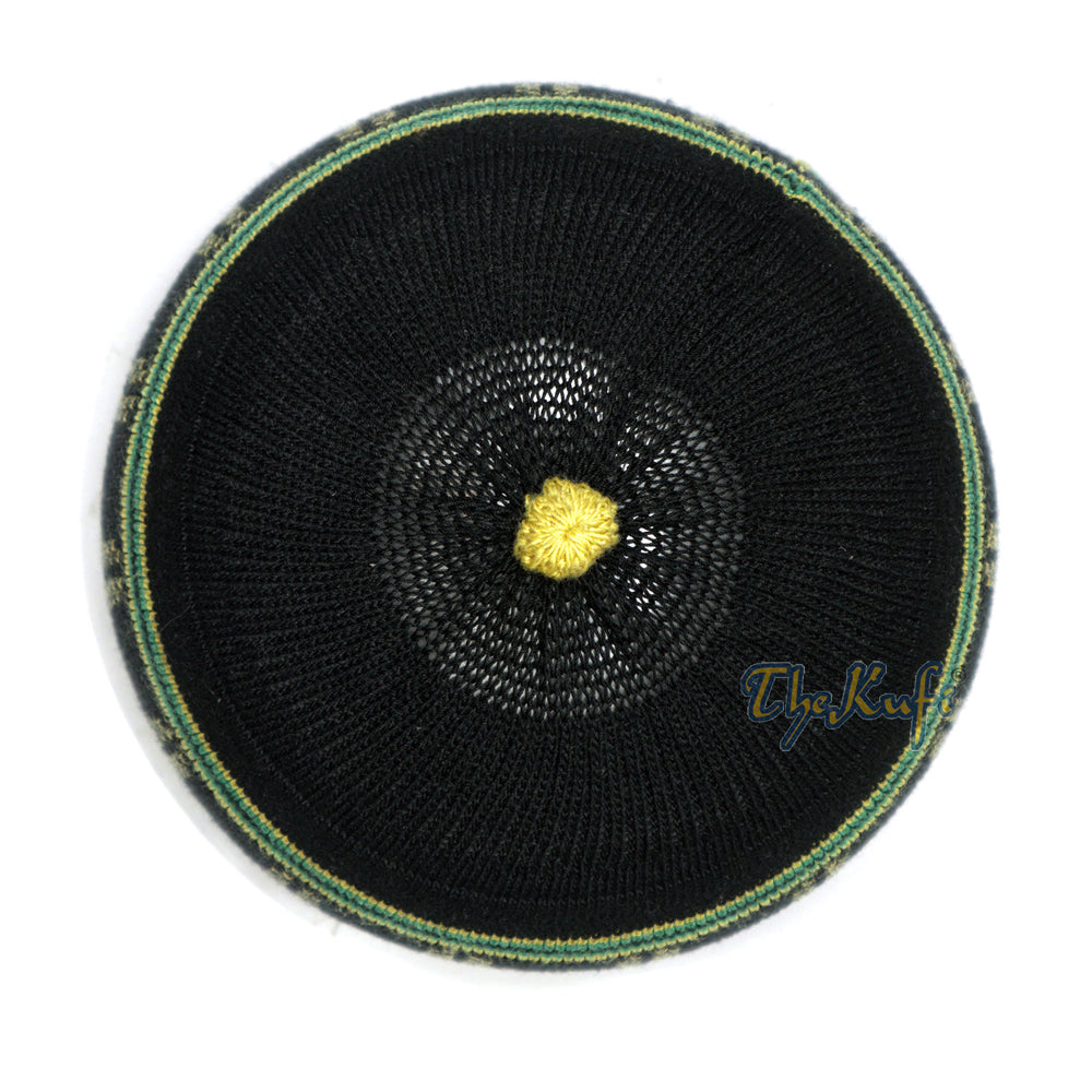 Topi Tengkorak Kufi Pom-Pom Katun Rajutan Elastis Hitam dan Hijau Bayi