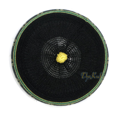 Topi Tengkorak Kufi Pom-Pom Katun Rajutan Elastis Hitam dan Hijau Bayi