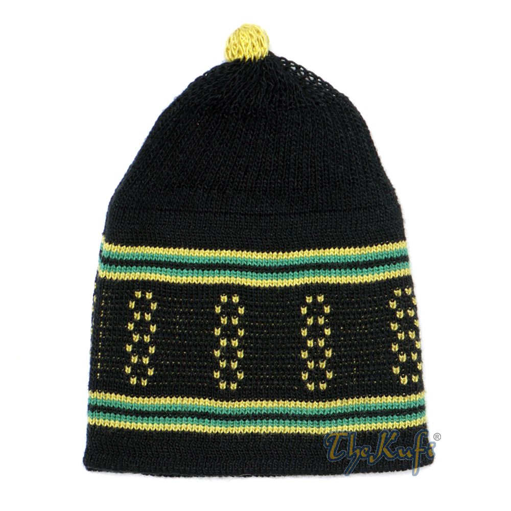 Baby Black and Green Stretch-Knit Cotton Comfortable Pom-Pom Kufi Skull Hat