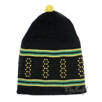 Baby Black and Green Stretch-Knit Cotton Comfortable Pom-Pom Kufi Skull Hat