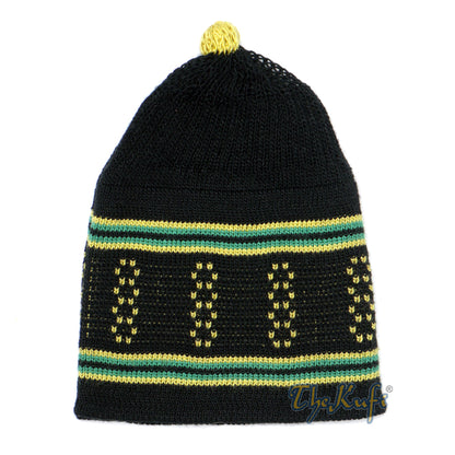 Topi Tengkorak Kufi Pom-Pom Katun Rajutan Elastis Hitam dan Hijau Bayi