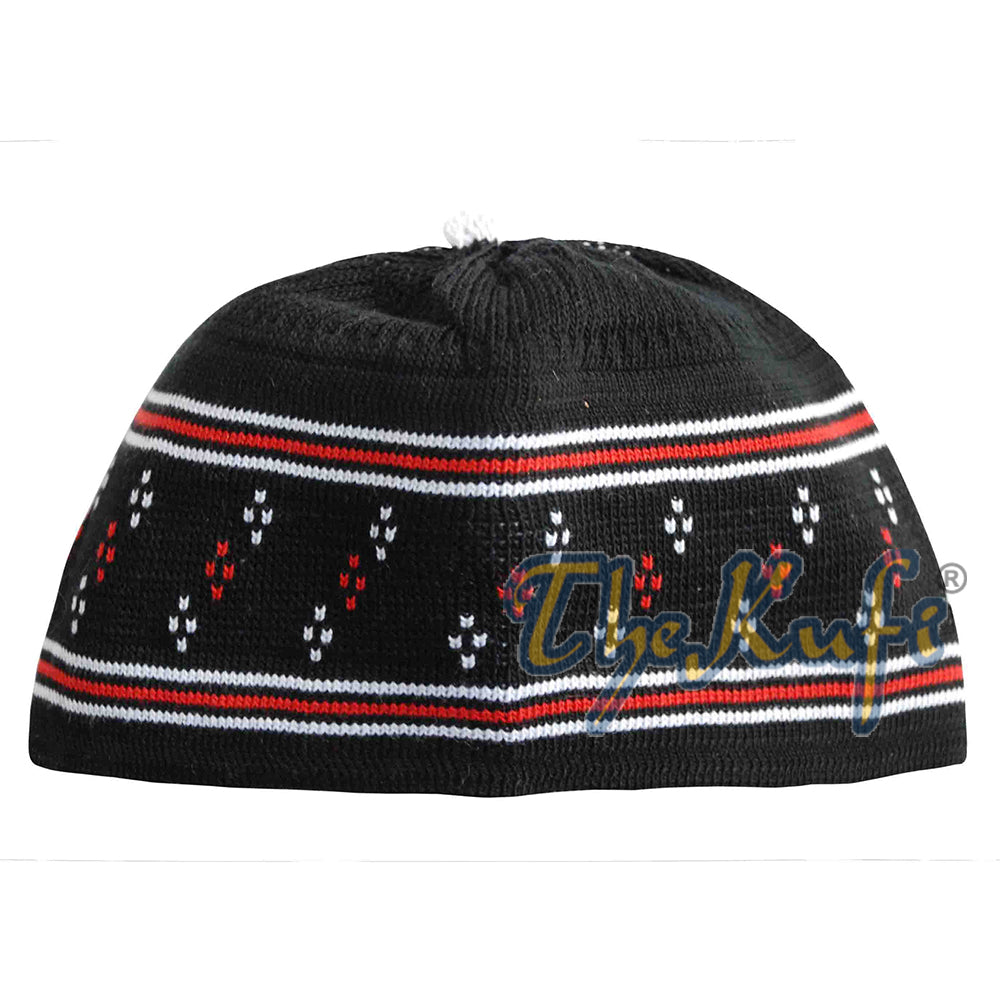 Baby Black And Red Stretch-Knit Cotton Comfortable Pom-Pom Kufi Skull Hat