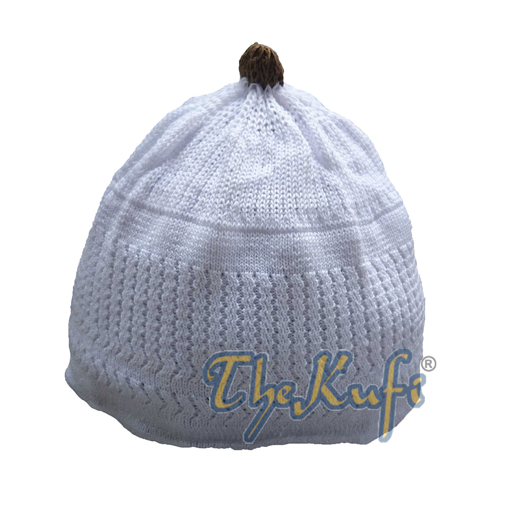 Baby Kufi Topi Tengkorak Beanie Katun Lembut Pom-pom Coklat Tua Rajutan Putih