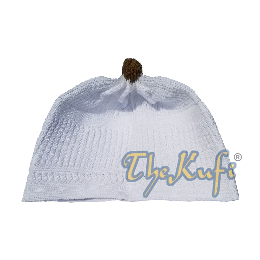 Baby Kufi Topi Tengkorak Beanie Katun Lembut Pom-pom Coklat Tua Rajutan Putih