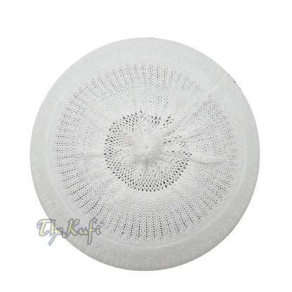 Baby Kufi White Stretch-Knit Pom-Pom Soft Cotton Beanie Skull Cap