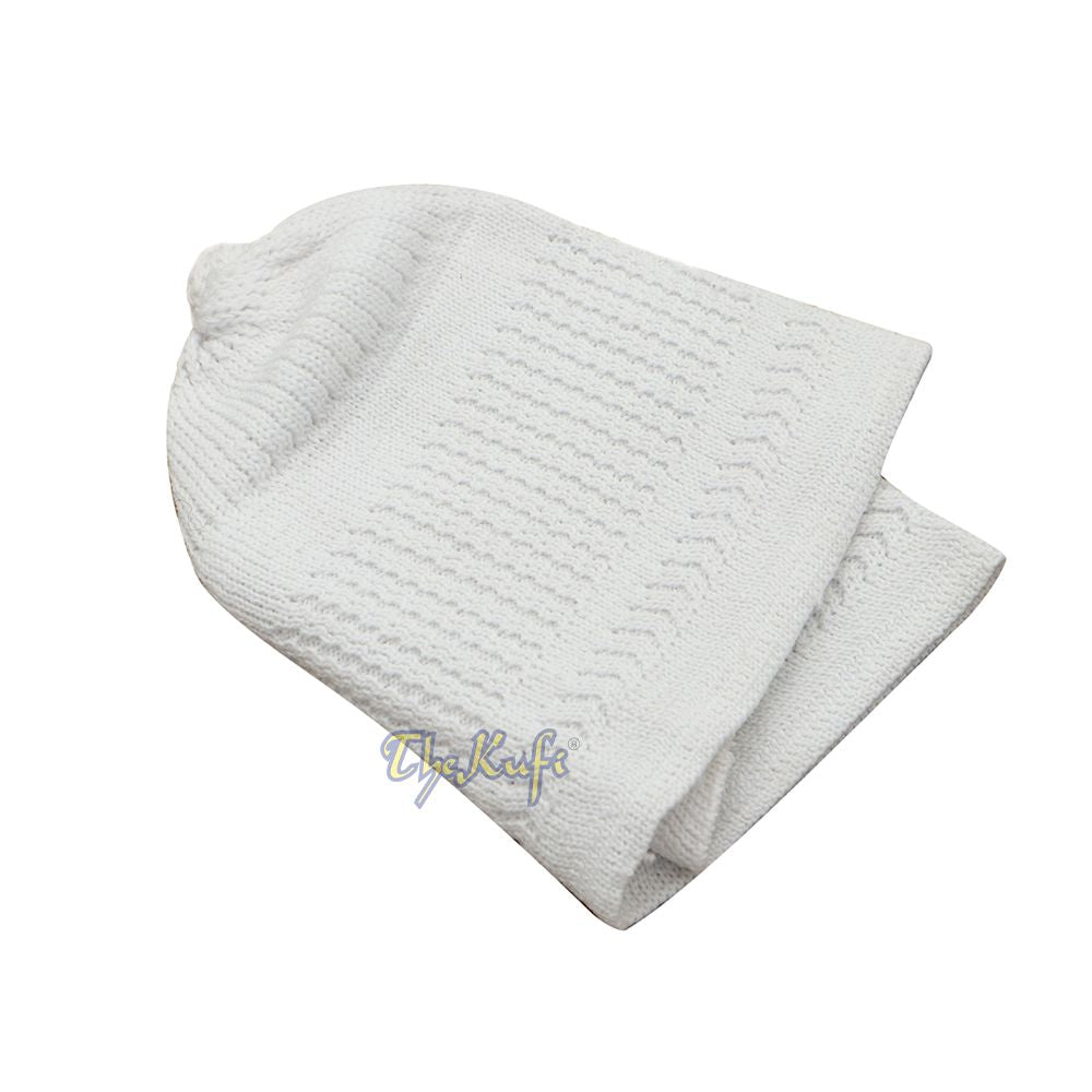 Baby Kufi White Stretch-Knit Pom-Pom Soft Cotton Beanie Skull Cap