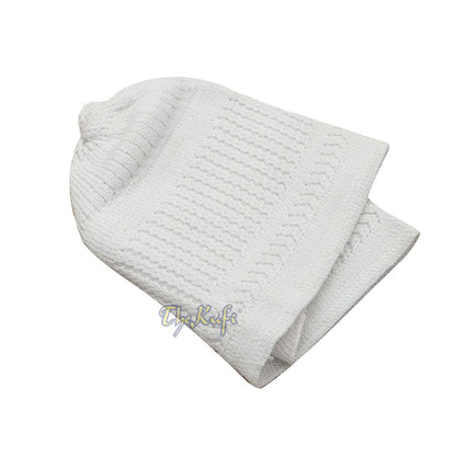 Baby Kufi White Stretch-Knit Pom-Pom Soft Cotton Beanie Skull Cap