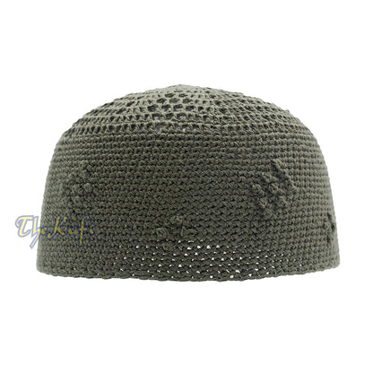 Plain Army Green Hand-Crocheted Cotton Blend Kufi Skull Cap