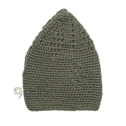 Plain Army Green Hand-Crocheted Cotton Blend Kufi Skull Cap