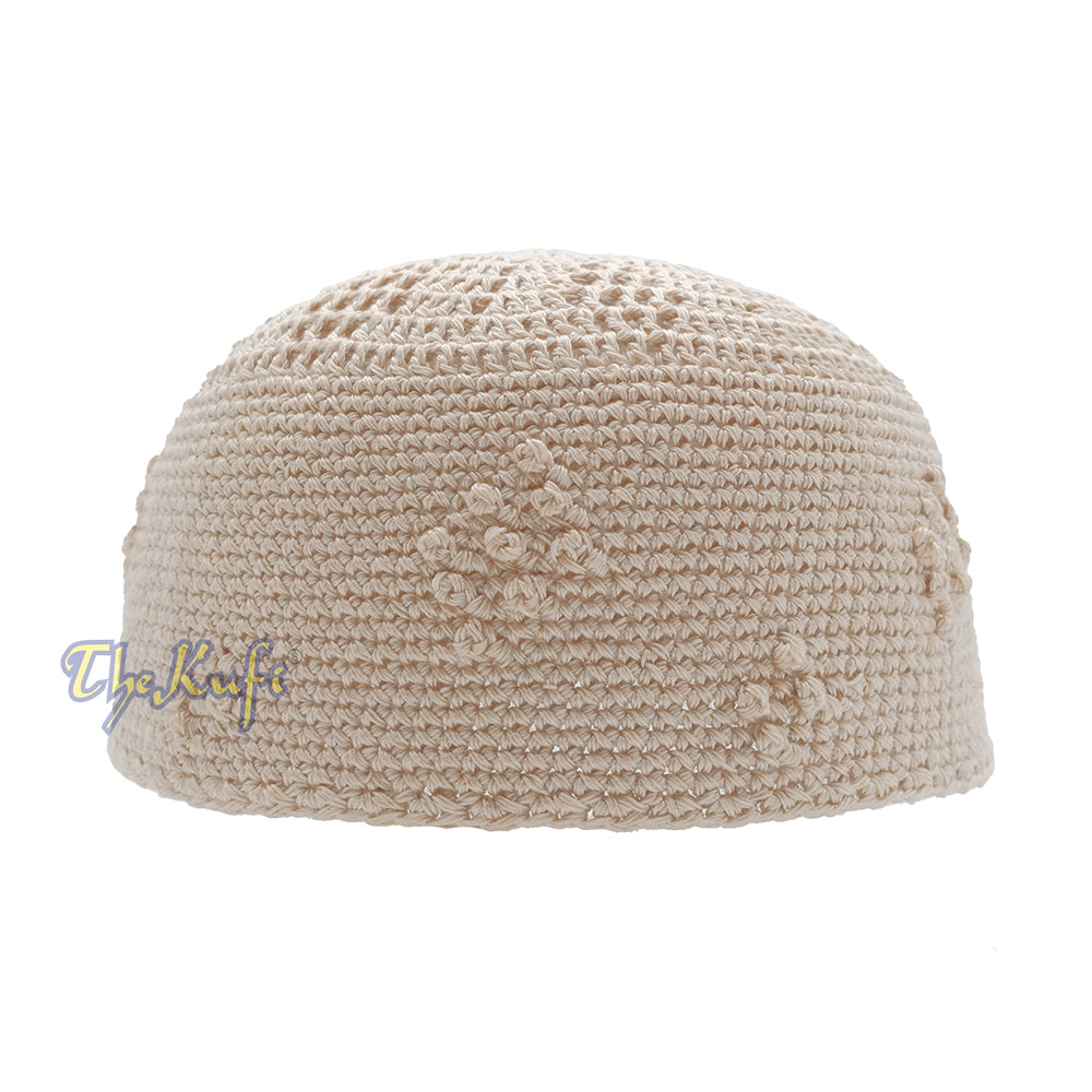 Topi Rajutan Beige - Desain Berlian Simpul Katun Campuran Kufi Yaman