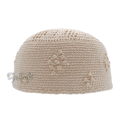 Topi Rajutan Beige - Desain Berlian Simpul Katun Campuran Kufi Yaman